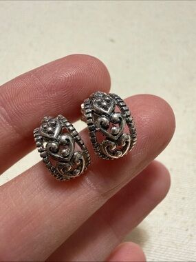 Sterling Silver Filigree Heart Hoop Earrings